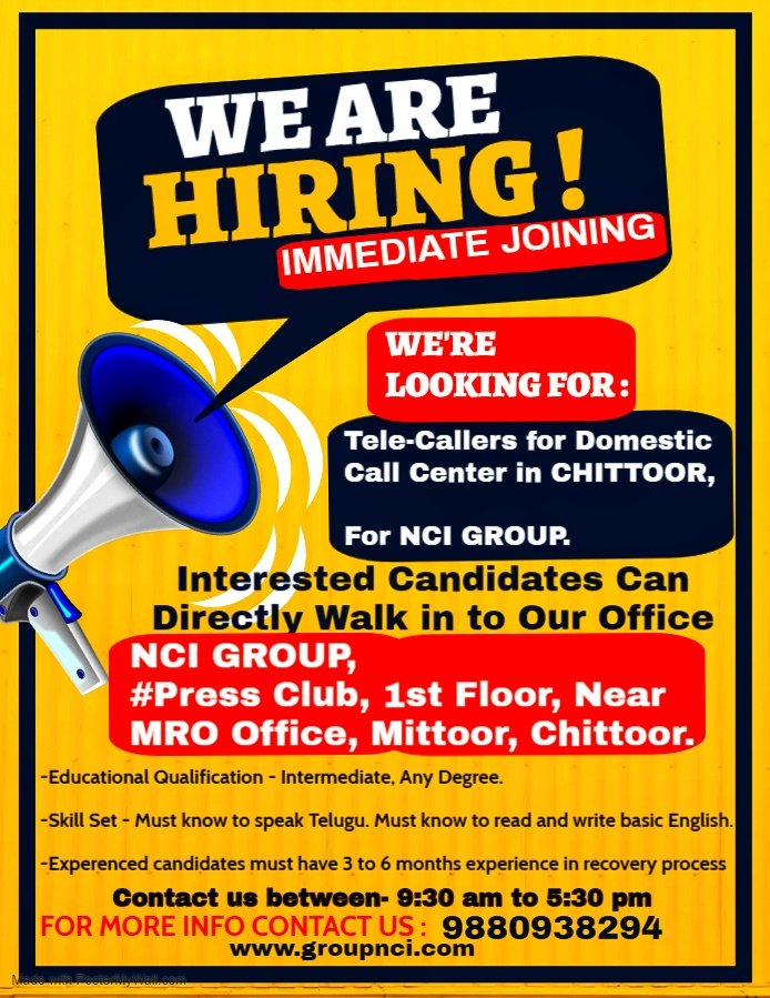 Chittoorcentral's tweet photo. Are you looking for Job?
#immediatejoining
Candidate's should have basic computer knowledge
For more details contact: 9880938294
#ncigroup #chittoorcity #chittoortown
#chittoordistrict #chittoorcentral #jobsearch #jobsinindia #workfromhome #workfromhomejobs #bpojobs https://t.co/nYSd1iCRKK