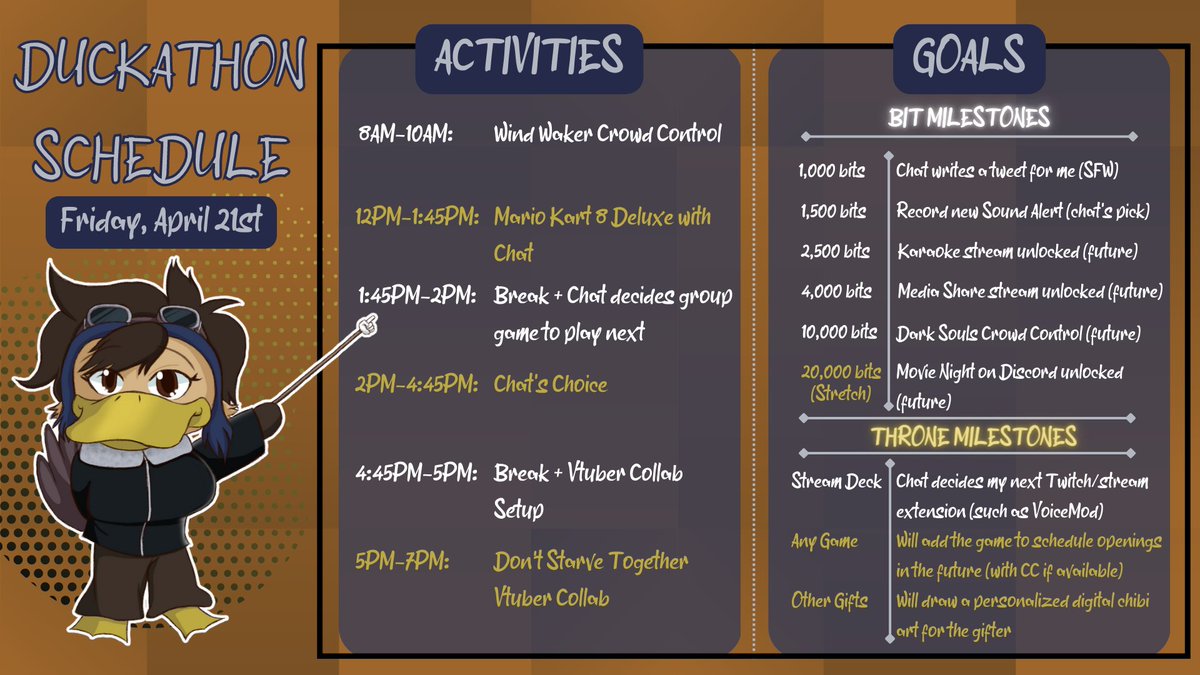 LuckyPoyo's tweet photo. Friday, April 21st is my birthday. 🎂

Historically, my birthdays are awful in every way, but I want to change that this year.

If you are a #vtuber (or know one) who has some time and can join DST, comment below!

All times are in EASTERN time. 🦆

#poyopaint #VtuberUprising https://t.co/hqMgYOw0AK