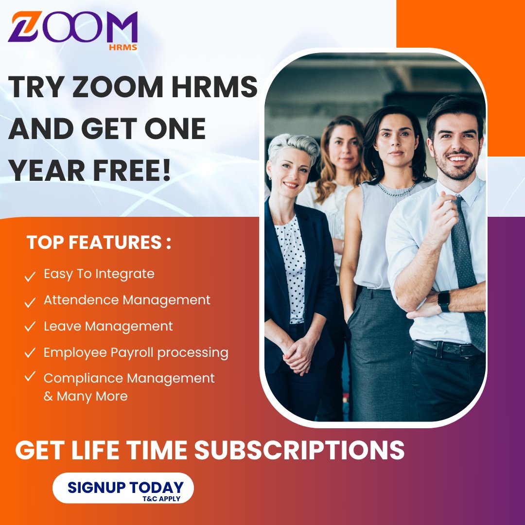 Experience the best of our service without spending a dime for an entire year with Zoom HRMS Software!

Get lifetime free access  - app.zoomhrms.com/#/register

#hrsoftware #hrms #zoomhrms #hrmanagementsystem #hrsoftwareuk #hrsoftwareus #hrsoftwareindia