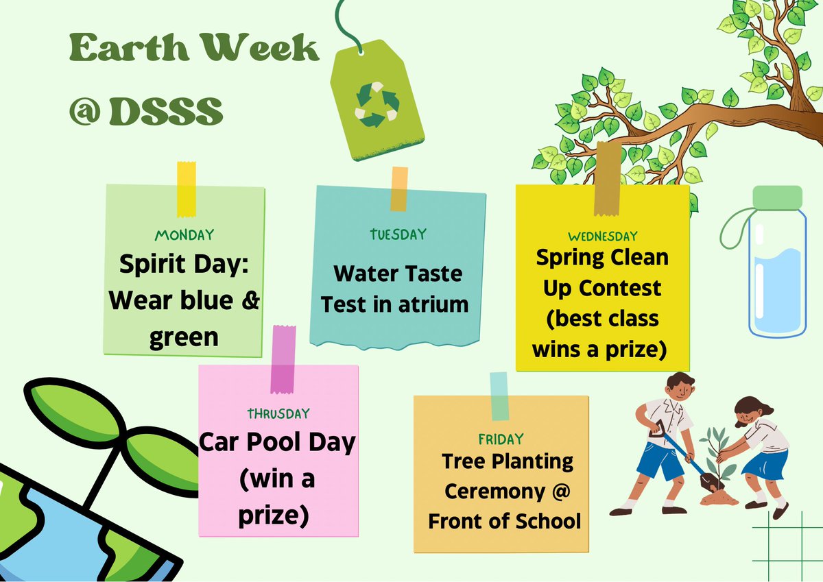 Hey Grizzlies! It’s EARTH WEEK @ DSSS! Let’s all be Eco Warriors 🌎
