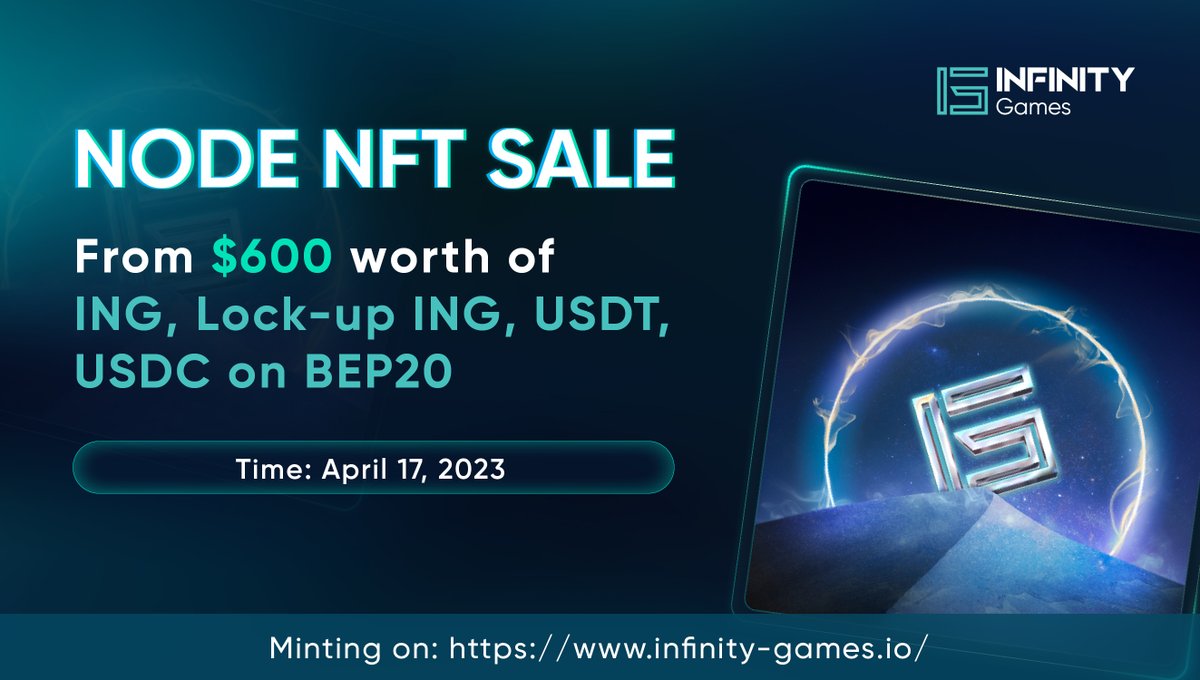 InfinityGamesio's tweet photo. Node NFT sales locations
✔️https://t.co/CEuyOQFiuf
Information about Node NFT
✔️https://t.co/WIia8gWmAU
✔️Node NFTs are designed to increase in price by $20 for every 10 Nodes sold, starting from 100 Node NFTs are sold.
#NodeNFT #InfinityGames #ING #P2E https://t.co/uxqtY4YyGh