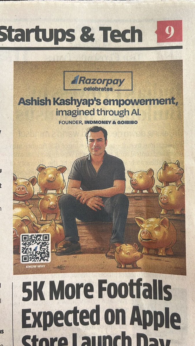 Razorpay's tweet photo. Building financial freedom for oneself is a journey tough enough. But to empower a whole generation to not only dream of but achieve financial independence is no ordinary feat. #RazorpayCelebrates @ashishkashyap as #ImaginedbyAI 🤖📰

@INDmoneyApp https://t.co/zefuIJsVmr