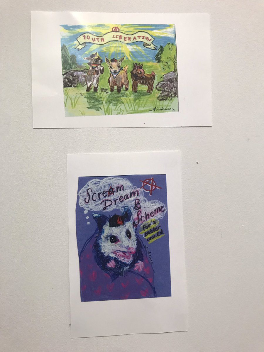 So happy to get to hang up this art by <a href="/airidescence/">Airidescence 藝術家 🩸(all pronouns)</a> at the Astoria Food Pantry!