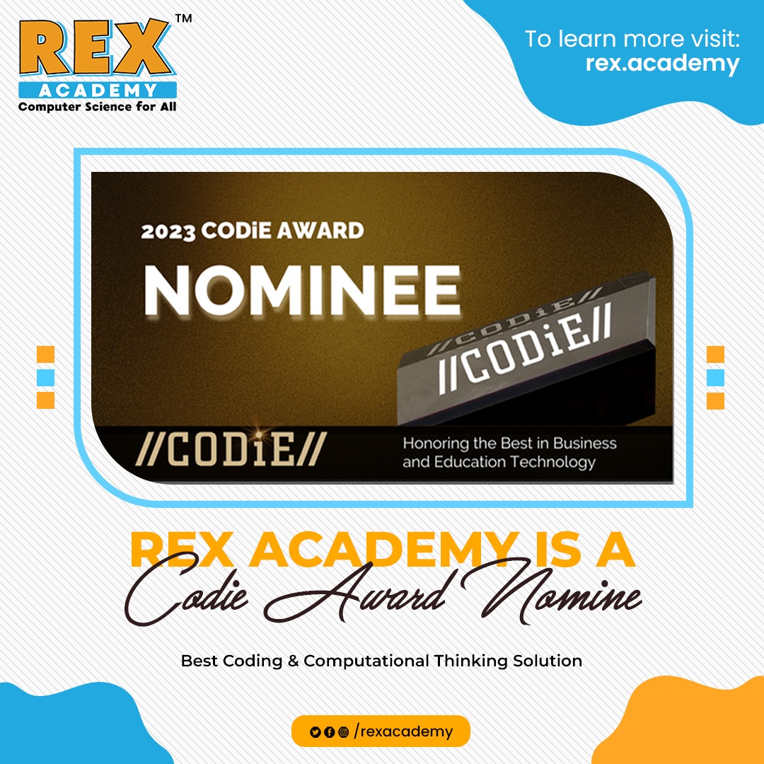 SandhyaPadala1's tweet image. @RexAcademy1 is excited to be named a 2023 @SIIA #CODiE Award nominee for Best Coding &amp;amp; Computational Thinking Solution! Thank you to our judges for your time and expertise! Finalists are announced on May 10th. Wish us luck!  siia.net/codie/