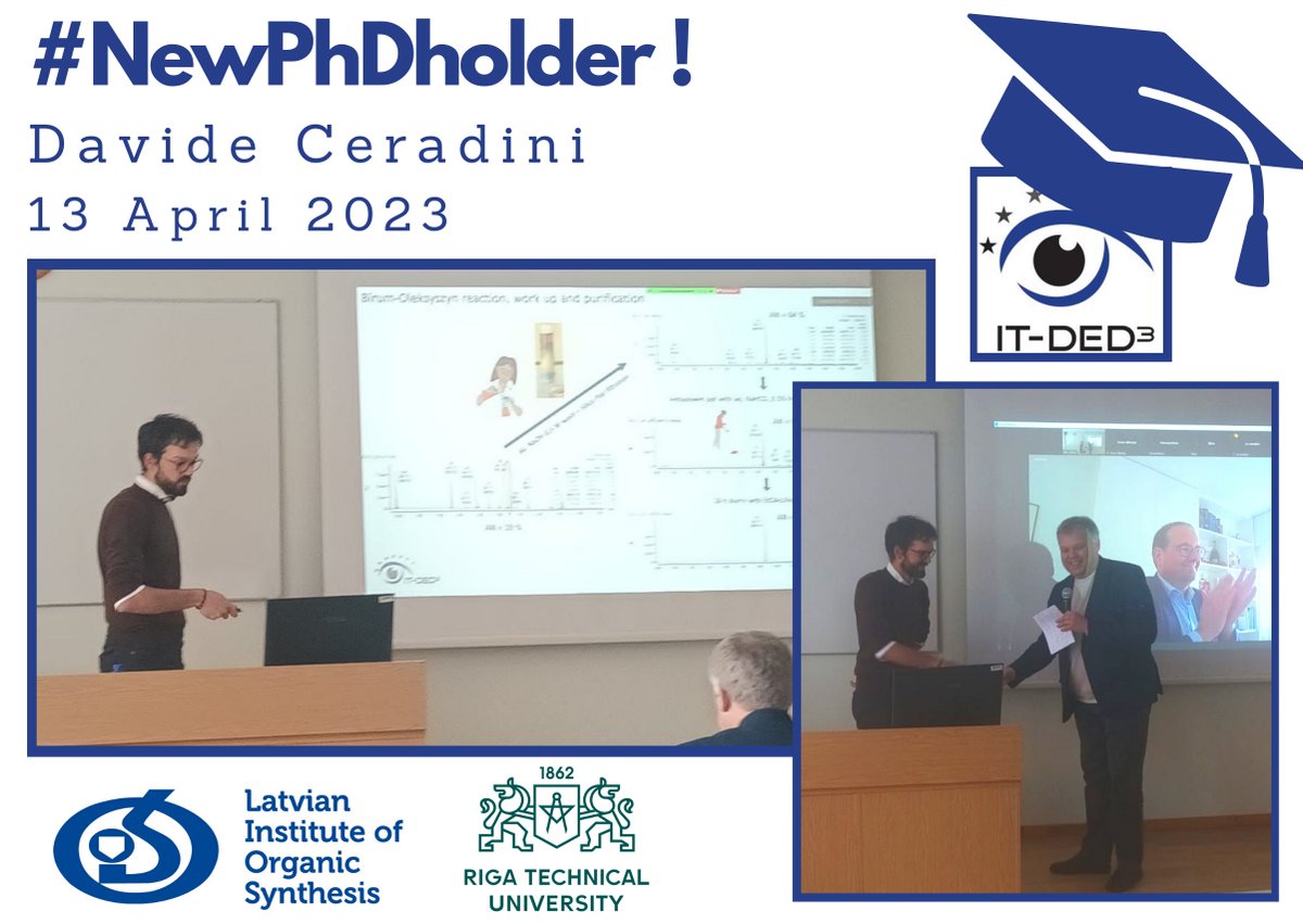 IT-DED³ Project (@it_ded3_project) on Twitter photo CONGRATULATIONS, <a href="/Davide_Ceradini/">Davide</a>! The Ph.D. thesis "Development of Scalable Synthesis for Selected #SerineProtease uPA Inhibitors” was supervised by Kirill Shubin and Prof. <a href="/AiJirgensons/">Aigars Jirgensons</a> at <a href="/osi_lv/">Latvian Institute of Organic Synthesis</a> and <a href="/RTU_LV/">RTU</a> .
Check it out! 👉bit.ly/3MJ6typ
#H2020 #InvestEUresearch CONGRATULATIONS, <a href="/Davide_Ceradini/">Davide</a>! The Ph.D. thesis "Development of Scalable Synthesis for Selected #SerineProtease uPA Inhibitors” was supervised by Kirill Shubin and Prof. <a href="/AiJirgensons/">Aigars Jirgensons</a> at <a href="/osi_lv/">Latvian Institute of Organic Synthesis</a> and <a href="/RTU_LV/">RTU</a> .
Check it out! 👉bit.ly/3MJ6typ
#H2020 #InvestEUresearch