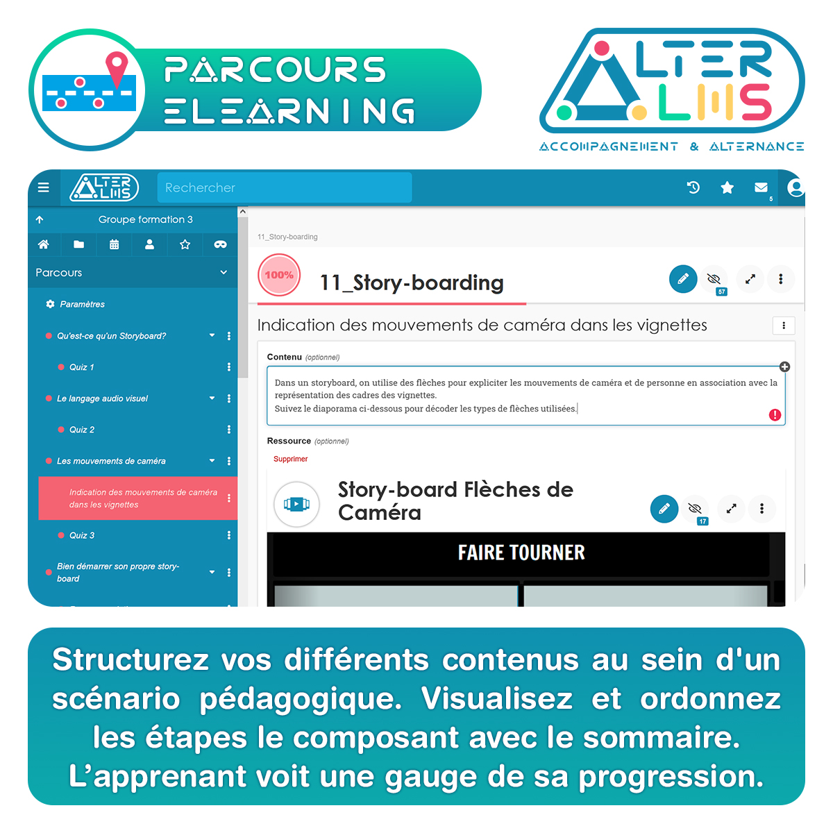 Découvrez #AlterLMS et ses outils auteur pour créer des parcours e-learning scénarisés avec restriction par date et code. Collaborez facilement avec votre équipe pédagogique et créez des escape games. Demandez une démo gratuite ! #elearning #formation #alternance #scenarisation