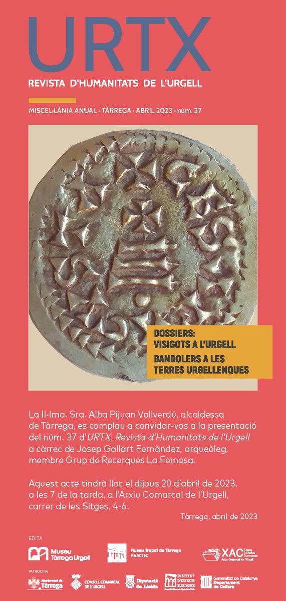 MuseuTrepat's tweet image. presentació de la revista URTX el pròxim dijous a les 19,00h a l'Arxiu Comarcal de l'Urgell @aclurgell