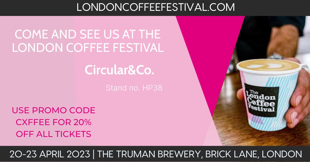 Did we mention that we will be at The London Coffee Festival this week? Get 20% off tickets to the event by using Promo Code 'CXFFEE' at the checkout! #circularandco #londoncoffeefestival #madefromwastetoendwaste londoncoffeefestival.com/Tickets/Sessio…