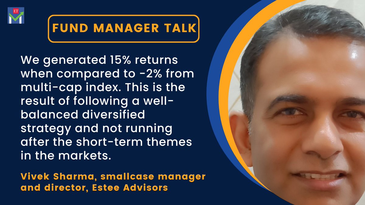 ETMarkets's tweet photo. #FundManagerTalk: Irrespective of the time or valuations, we feel that investors should know about their risk appetite and follow a specific asset allocation which is suitable for them, says Vivek Sharma, smallcase manager and director, Estee Advisors.

https://t.co/NATEhyssmB https://t.co/XrHxvfZ7Eb