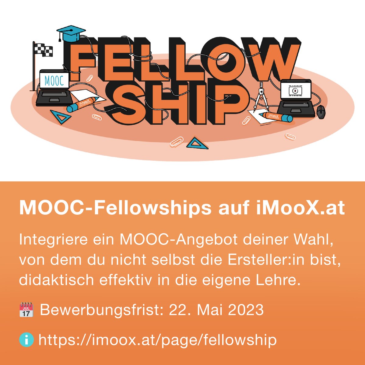 llt_tugraz's tweet photo. https://t.co/iDdaRJDDRM, die österreichische Plattform für offen lizenzierte und kostenfreie MOOCs, startet ab sofort ein Fellowship-Programm für Hochschullehrende.
Bewerbungen für ein Fellowship sind bis 22.05.2023 möglich ➡️ https://t.co/hVa8QCtbpU ⬅️
___
#iMooX @imooxat https://t.co/35zamiZOrA