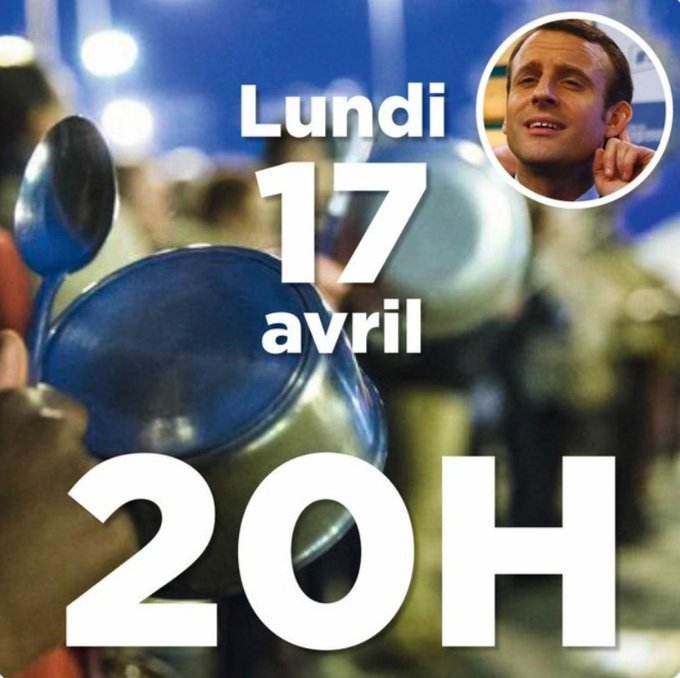 MACRON ne nous écoute pas, n'écoutons pas Macron ! Concert de casseroles À 20h Préfecture #Nantes #Lemans #Laval À 20h Mairie #Angers #Sabledolonne