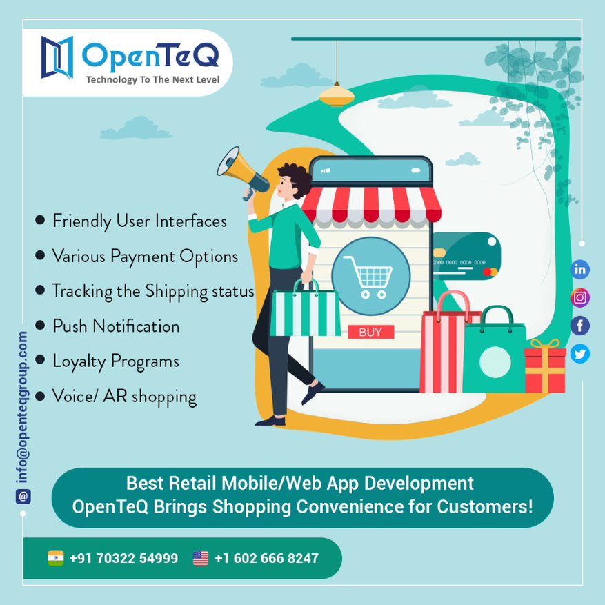 openteq_'s tweet image. By bringing buyers and sellers together, #retailapps allow for mobile marketing. They help retailers step up their online game while also enabling crucial opt-in data collection.
Register here📷: bit.ly/3LhdWUG
#OpenTeQ #webappdevelopmentcompany 
 #appdevelopmentcompany