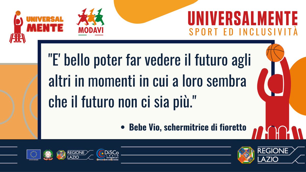 🤺Le grandi storie di sport: #BebeVio
🏀 #UniversalMente, col finanziamento di #DiscoLazio, mette a disposizione uno sportello informativo per aiutare i cittadini ad avere le info sulle strutture attrezzate e sui servizi nel territorio, per giovani e studenti con #disabilità.