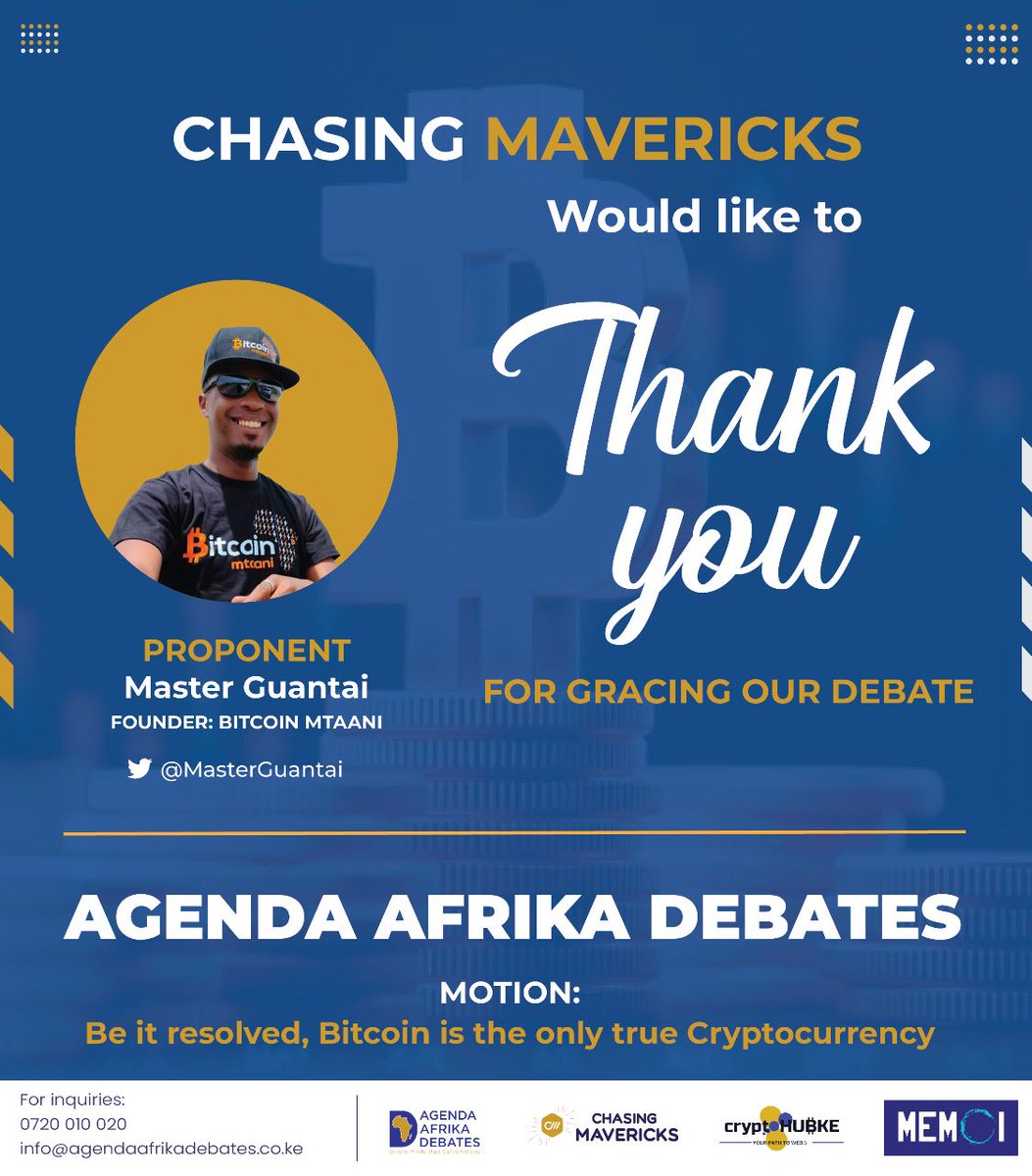 KBCC_01's tweet image. Thank you @MasterGuantai  for gracing our event to represent the debate proponents cc @BitcoinMtaani 
#BitcoinDebate2023 #AAD2023 #GetitDonetheMavericksWay