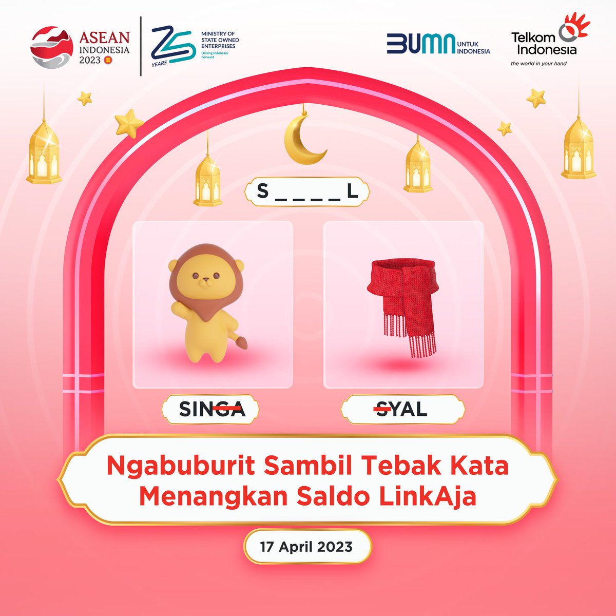 TelkomIndonesia's tweet photo. Gampang banget kan tebakannya? Langsung jawab ya Sobat karena ada saldo LinkAja total Rp 500.000 untuk 5 pemenang lho!
Kirim jawaban dengan buat tweet baru, like, retweet postingan ini dan mention 3 temanmu. #ElevatingYourFuture #TingkatkanMaknaKebaikan #TelkomNgabuburit https://t.co/QoG9YLiIVi