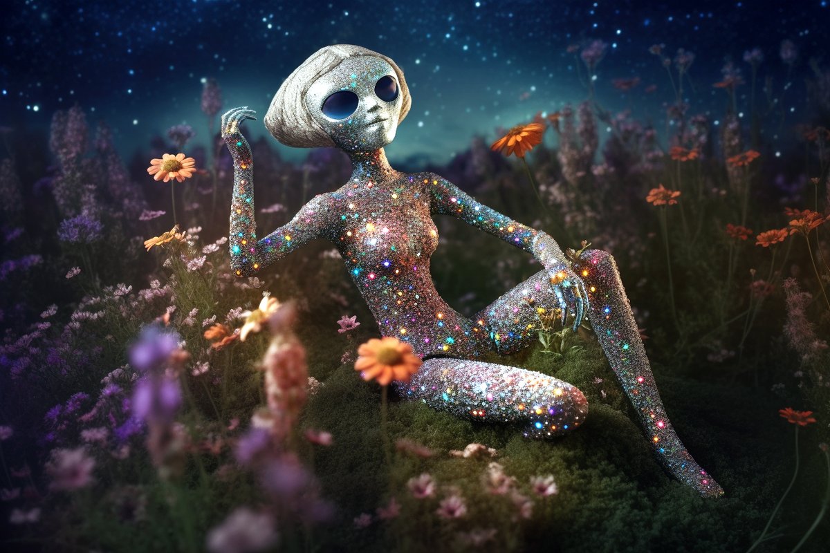 With one leg tucked in a cozy bed of soft green moss, she wiggled her toes and declared, 'I'm fabulous, darling! I sparkle even when the world isn't watching, and I sniff the so-called weeds that everyone else ignores. Who's with me?' #weedloversunite #allthatglitters #aiart