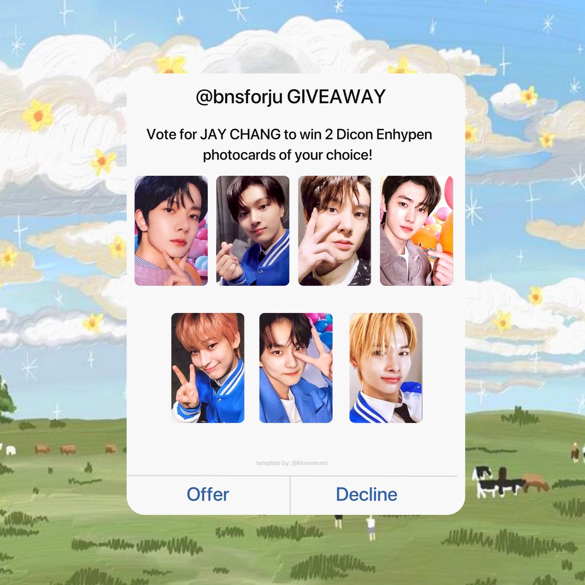 bnsforju's tweet photo. 🌸ENHYPEN DICON PH GIVEAWAY🌸 

- vote for JAY CHANG to join
- only for ph-engenes
- 7 winners (check pics for prizes)
- winner announcement, april 21 

like and rt. i won’t push through if there are less than 20 participants. 

#JAYCHANG #제이창 #제이 ccto template https://t.co/QCtAOkPP1t