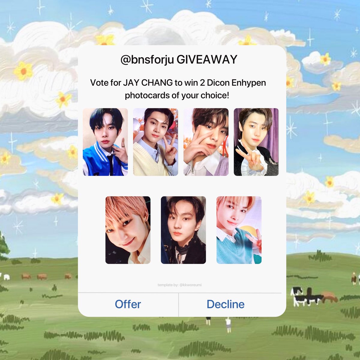 bnsforju's tweet photo. 🌸ENHYPEN DICON PH GIVEAWAY🌸 

- vote for JAY CHANG to join
- only for ph-engenes
- 7 winners (check pics for prizes)
- winner announcement, april 21 

like and rt. i won’t push through if there are less than 20 participants. 

#JAYCHANG #제이창 #제이 ccto template https://t.co/QCtAOkPP1t