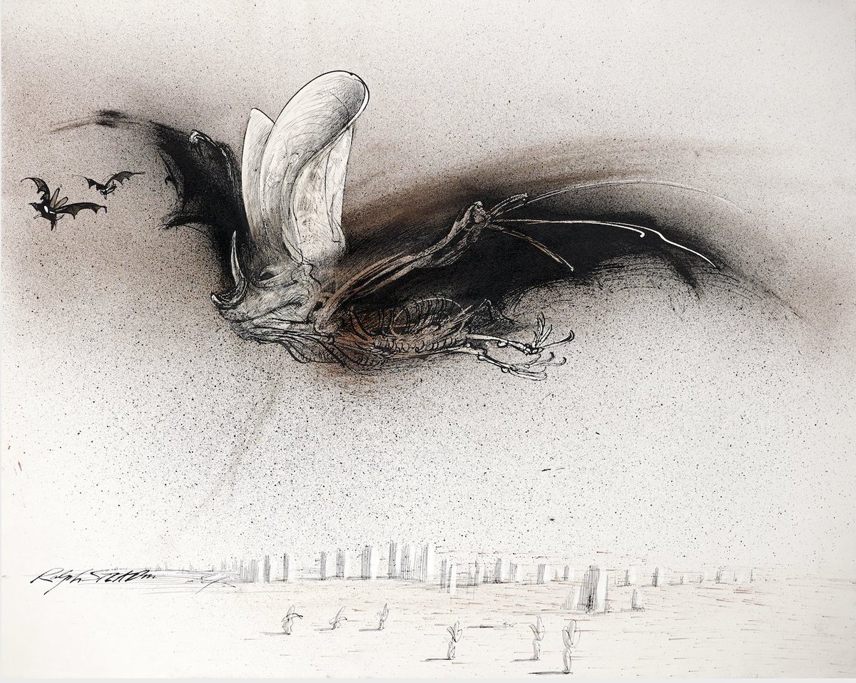 Bats! Fast and nimble critters of the skies, beautiful to behold as they swoop and swerve above.

#BatAppreciationDay #Bats #RalphSteadman #Illustration