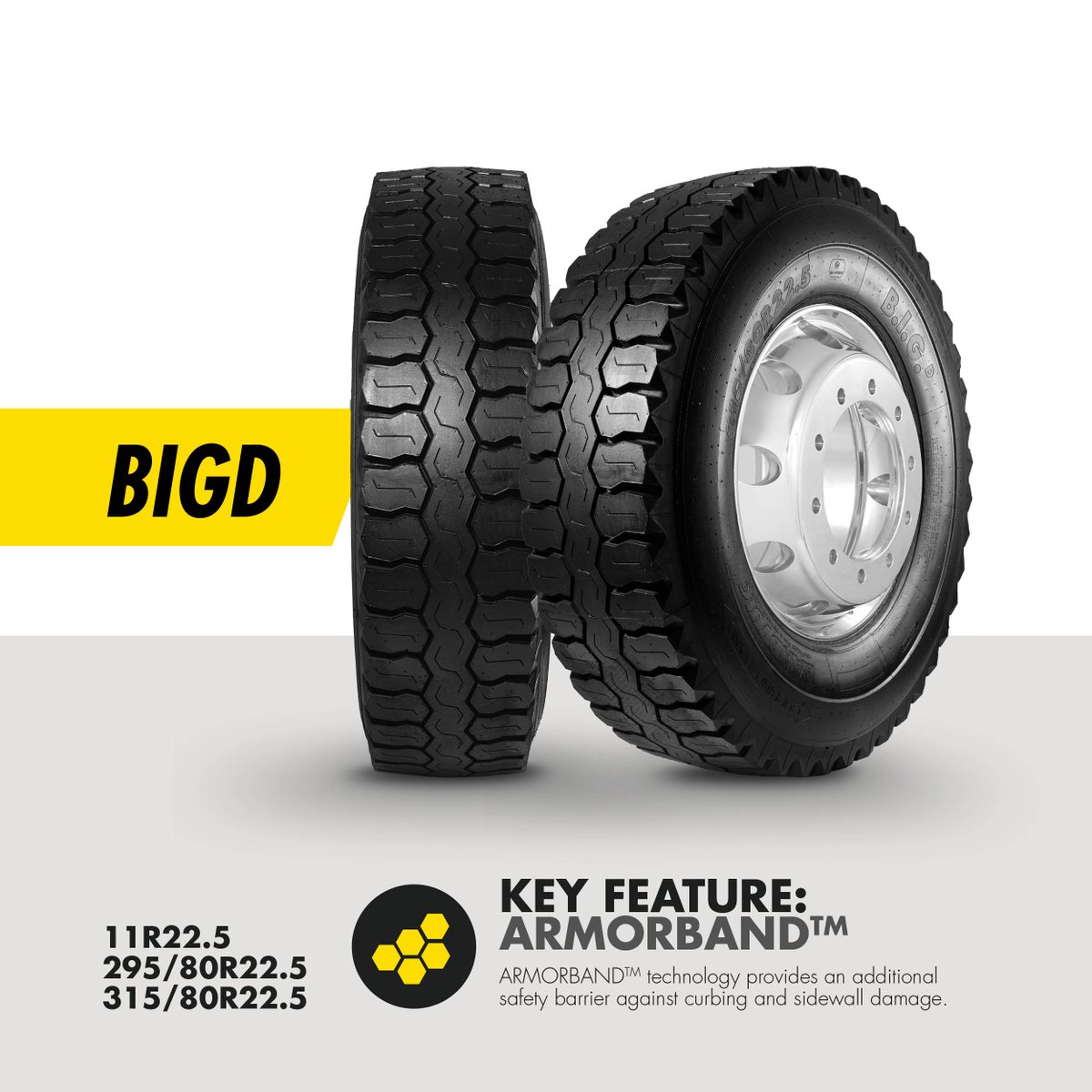 Bandvulc's tweet photo. The BigD from Bandvulc. A high-performing, resilient drive tyre to suit aggressive applications. 
Find out more - https://t.co/YIGy7hbu46 https://t.co/L3E9A740ig