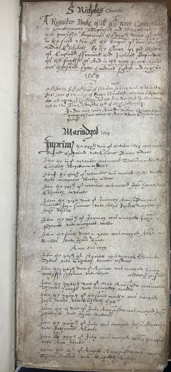 For #Archive30 today we have #ArchiveMystery and we've chosen a handwriting challenge for you. How many names can you decipher from this C16 parish register from Gloucester, St Nicholas? 

Ref P154/15/IN/1/1