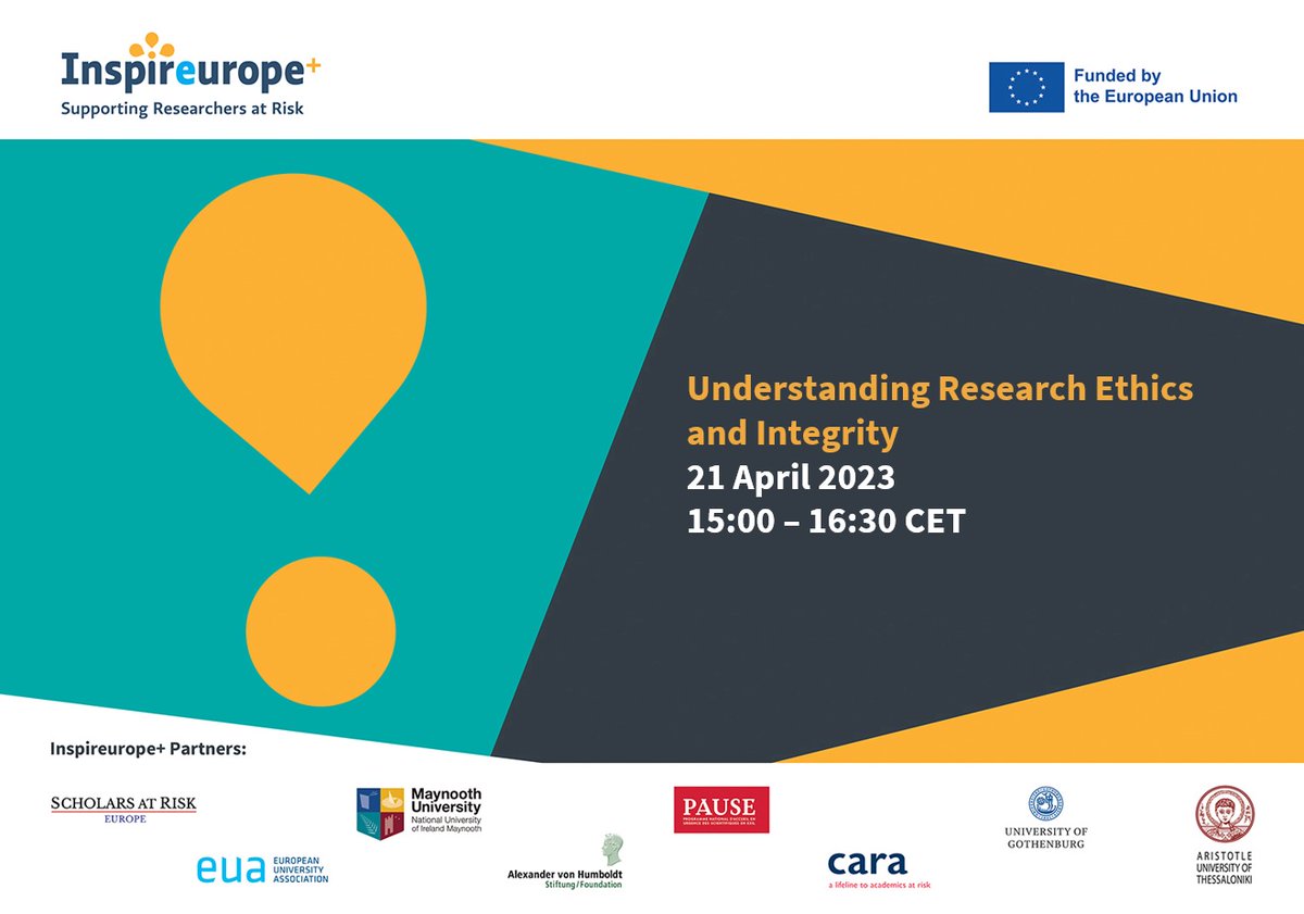 As part of the @Inspire_MSCA programme, please join the Cara-hosted 21 April webinar for researchers at risk on understanding research integrity and ethics.  The webinar will be discussing the core principles of research integrity. Registration at us06web.zoom.us/webinar/regist…