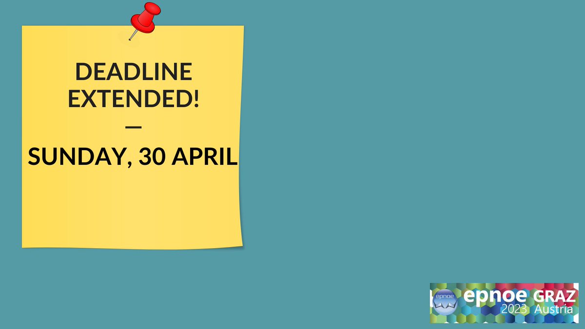 📢 DEADLINE EXTENDED! 
Have you submitted your abstract in view of the 8th International #EPNOEConference, taking place in Graz (Austria), from 17 to 22 September? You still have some time until Sunday, 30 April! 
👉bit.ly/40iVZZE