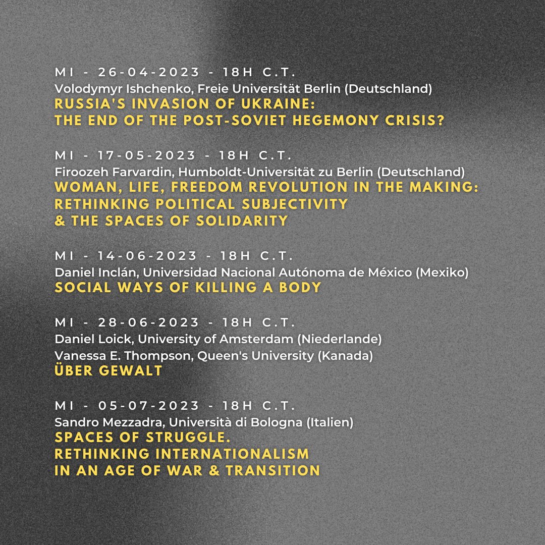 Risse im Raum. Gewaltsame Verhältnisse zwischen multiplen Brüchen &amp; Verschiebungen. Mi 17.05.2023, 18 Uhr: Vanessa E. Thompson&amp;Daniel Loick: "Über Gewalt"
uni-frankfurt.de/128994380/Lect…
#humangeography #frankfurt #lectureseries