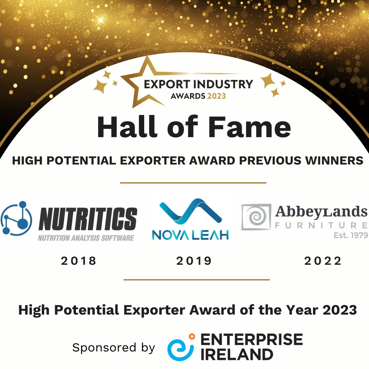 The High Potential Exporter of the Year award is sponsored by Enterprise Ireland, open to @Entirl companies only Join the prestigious list of former winners such as @Nutritics, @NovaLeahLtd and @Scatterbox_ie Closing date 24th April Click here to apply: irishexporters.ie/export-industr…