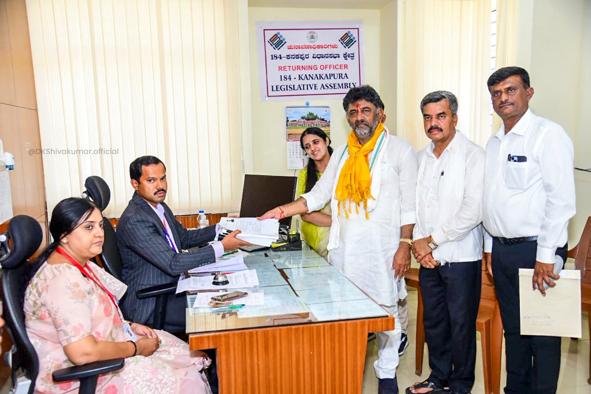 DKShivakumar's tweet photo. Guided by the blessing of my people of Karnataka, filed my nomination today from Kanakapura constituency. 

I have full faith in Karnataka, as we are all set to root out corruption and poor governance in the coming few days. https://t.co/p43o66kUwH