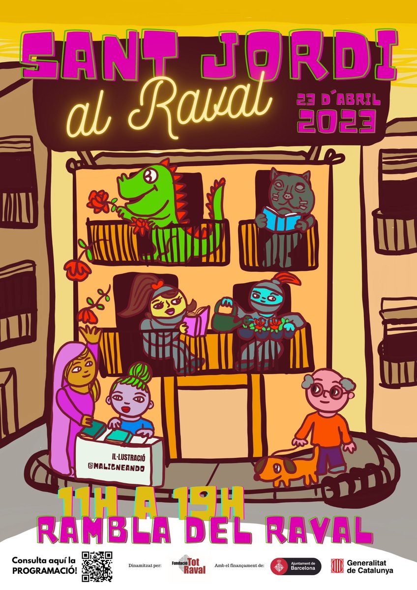 TotRaval's tweet photo. 👉Ja tenim aquí el #santjordiraval23! Aquest diumenge, a la Rambla del Raval, us esperen una seixantena d'entitats i una quarantena d'activitats! No us ho perdeu! Tot el programa, aquí: https://t.co/Bm1iHU9Wzu 
#santjordiraval23 https://t.co/mNxORtrL8c