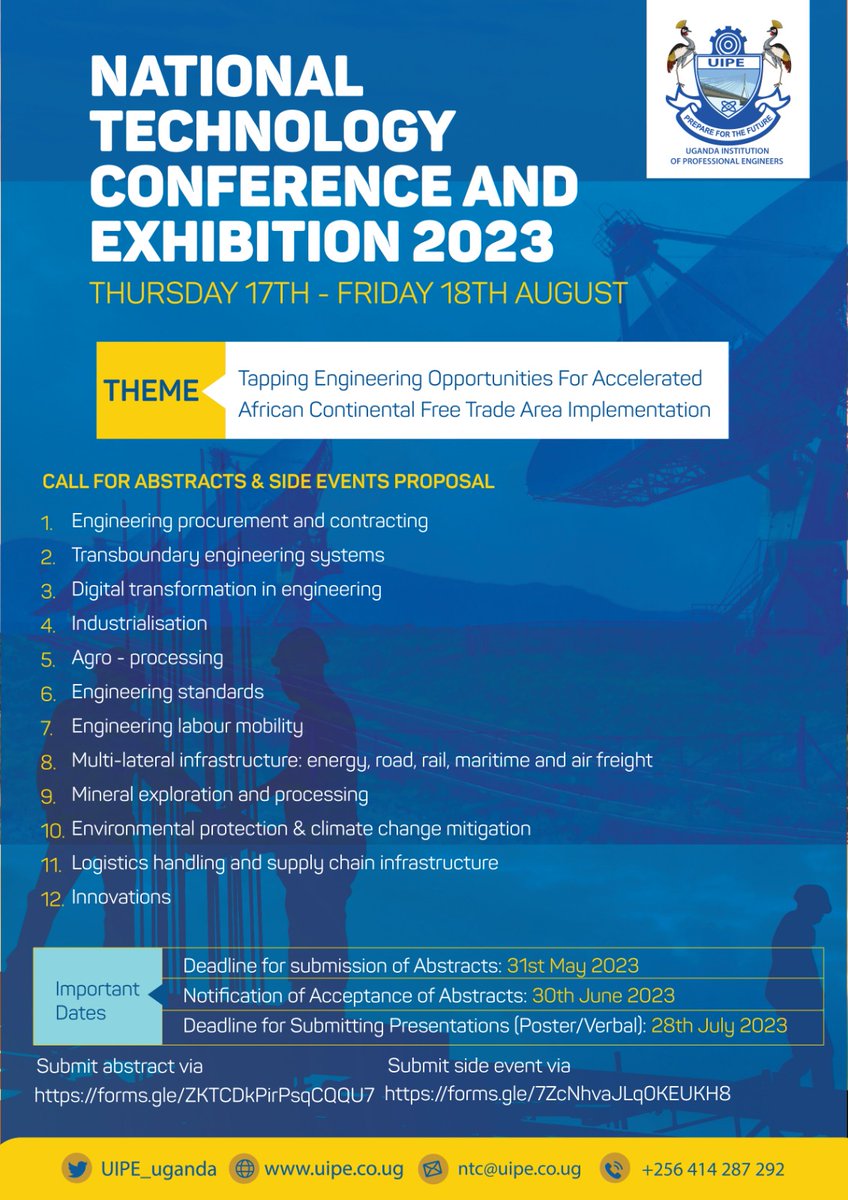 UIPE_Uganda's tweet photo. NTC 2023: Call for Abstracts and Side Events Proposal. Does any of the submitter topics your area of expertise? The opportunity is here for you to share your knowledge with a wider audience. https://t.co/KCgEPChoTv