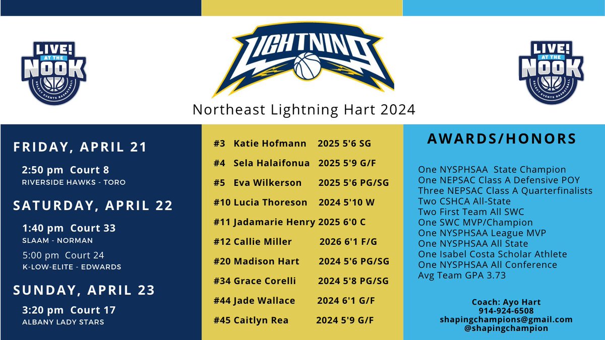 Coaches, here is our schedule for this upcoming weekend. We have a roster loaded with talent, athleticism, and relentless hustle who will run through walls for each other. Those who know me know I don't put up with nonsense so it goes without saying STUDENTS first/GOOD kids only