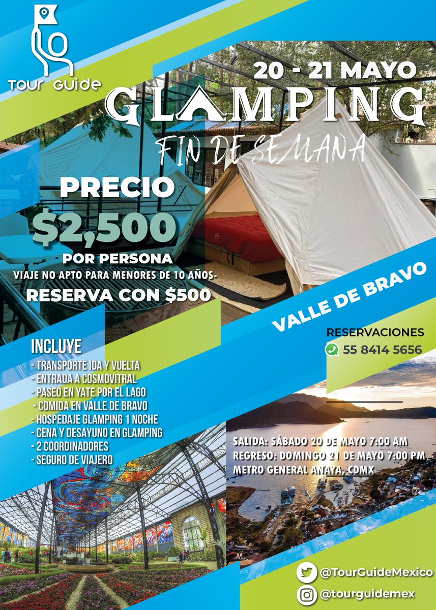 YouclicMX's tweet photo. Vive la experiencia Glamping un fin de semana en #ValleDeBravo saliendo desde la CDMX con @TourGuideMexico.
Disfruta este viaje con tu pareja o amigos 🏕️ https://t.co/u6zWpH9Bdw