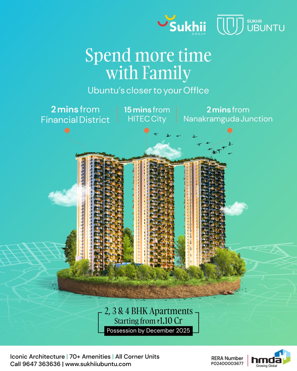 sukhiigroup's tweet photo. Ubuntu is closeby to eminent workspaces, which employ a good number of employees in Hyderabad; no more long commutes and traffic jams.
Contact us at 9647 363636
#SukhiiGroup #RealEstate #Home #LocationAdvantage #Workspaces https://t.co/NA2ysWoOoi
