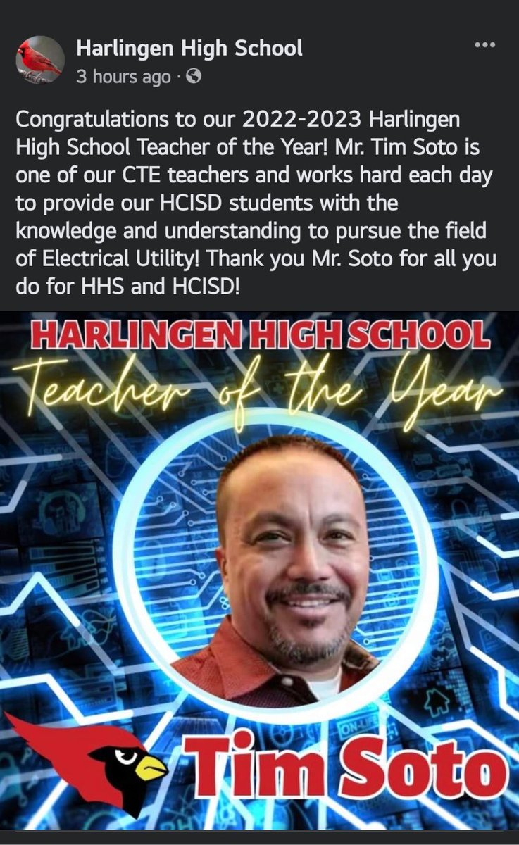 WOW! I was very surprised and humbled when I received the news. Hard work and dedication do pay off! 💪❤️
<a href="/HarlingenHS/">HHS Cardinals</a>  <a href="/HarlingenCISD/">HCISD</a>