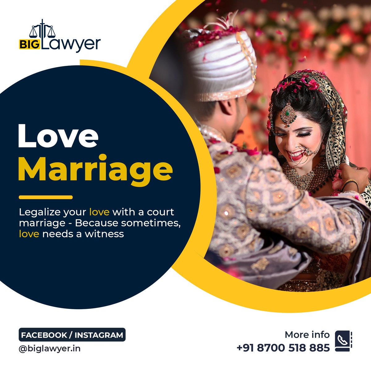 Let us handle the paperwork, while you enjoy your special day.
Making your court marriage hassle-free and memorable.
Your court marriage is in good hands with BigLawyer.

Give us a call or message on 8700518885.

Location:- Delhi

#courthousewedding
#civilceremony
#intimatewedd
