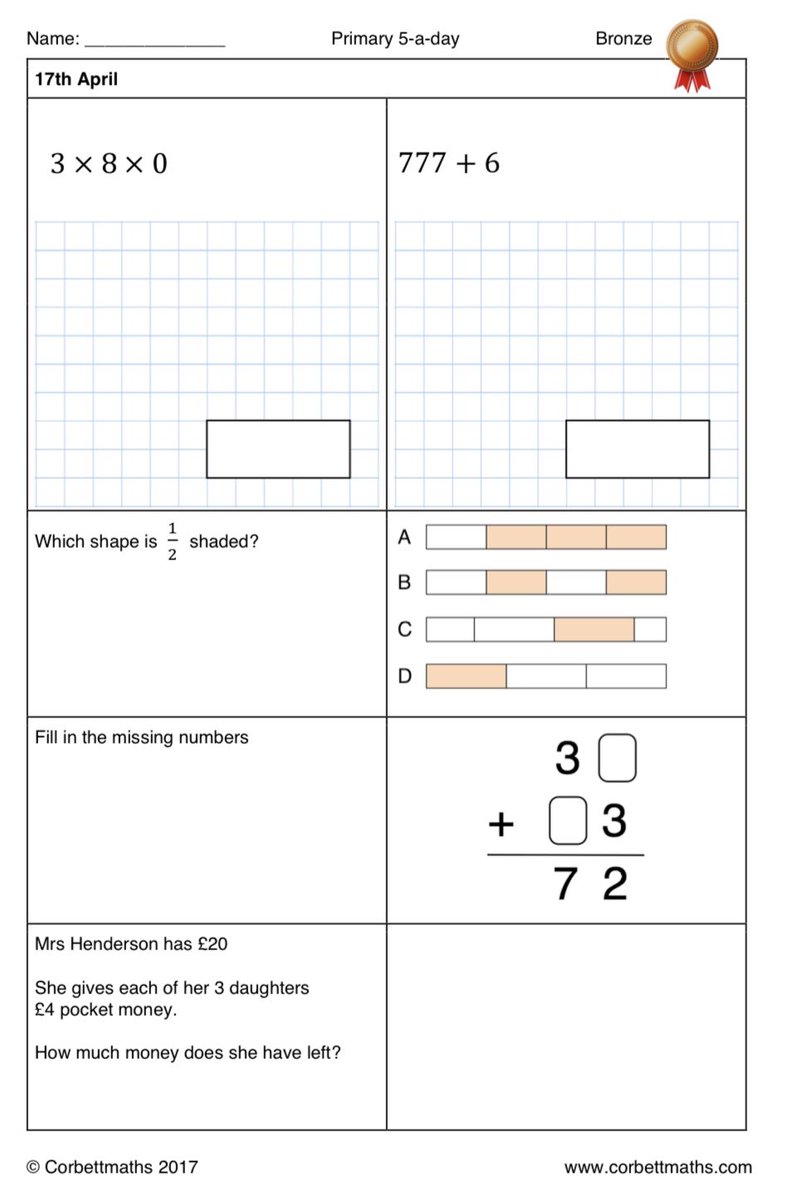 Corbettmaths on Twitter: "Primary 5-a-day with 4 levels of difficulty ...