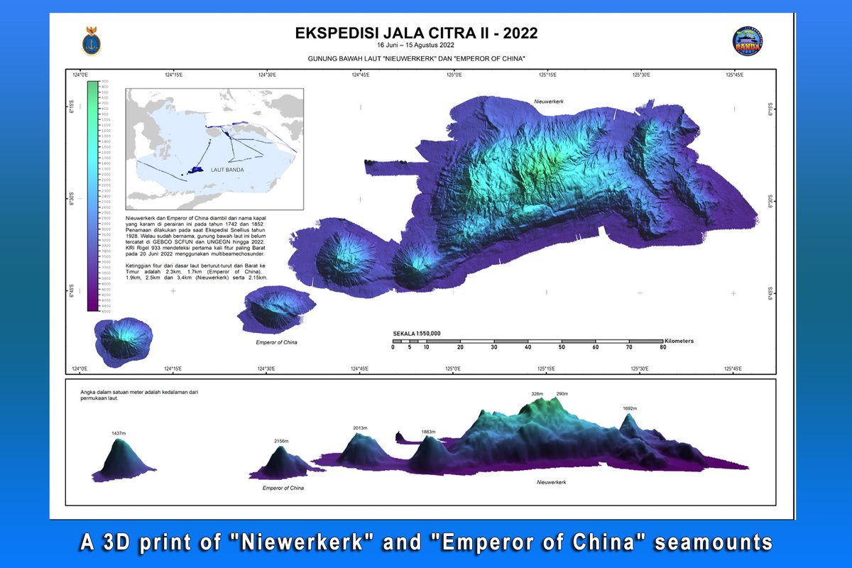 A 3D print of 'Niewerkerk' and 'Emperor of China' seamounts
#jalacitraprajayodha #ekspedisijalacitra #pushidrosal #seamount #submarinevolcano #seafloormapping #hydrography #marineexploration #oceanexpesitions