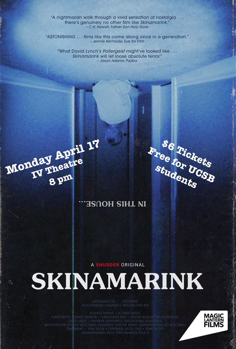 MagicLanternSB's tweet photo. Yo Gauchos!!!
Hope everyone is having a good Sunday. We'll be screening "Skinamarink" at IV theater tomorrow at 8pm. Come join us!!! https://t.co/E8cMuzMIMa