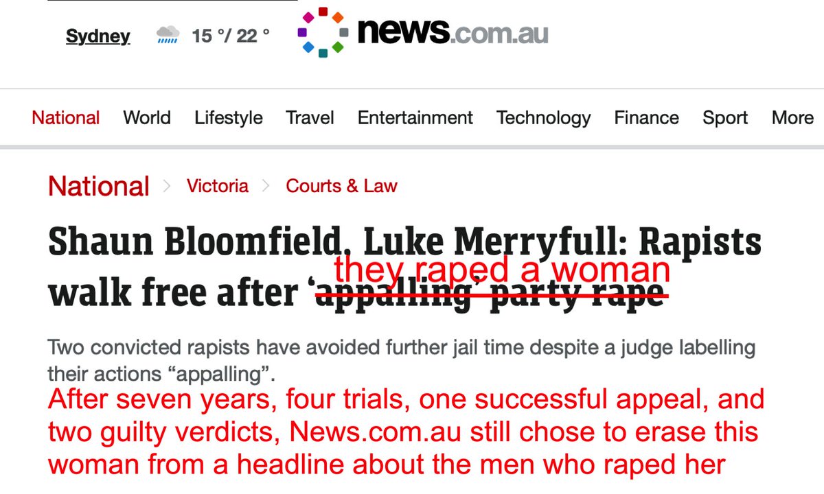 Hey @newscomauHQ you erased the rape victim from the rape story - after she survived seven years of the legal system punishing her for being raped. I fixed it for you but maybe I shouldn't have to? janegilmore.com/fixedit-they-d…