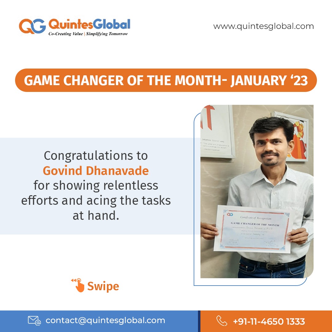 quintesglobal's tweet photo. For the January Rewards &amp; Recognition 2023, Quintes Global would like to recognize the wins of Govind Dhanavade and Priyanka Tomer. 

#rewardsandrecognition #Reward  #employeeappreciation #sharedservices #Collaborativemodel #globalenterprises #quintesglobal #QG #NOIDA #Delhi https://t.co/SQShm3V7nR