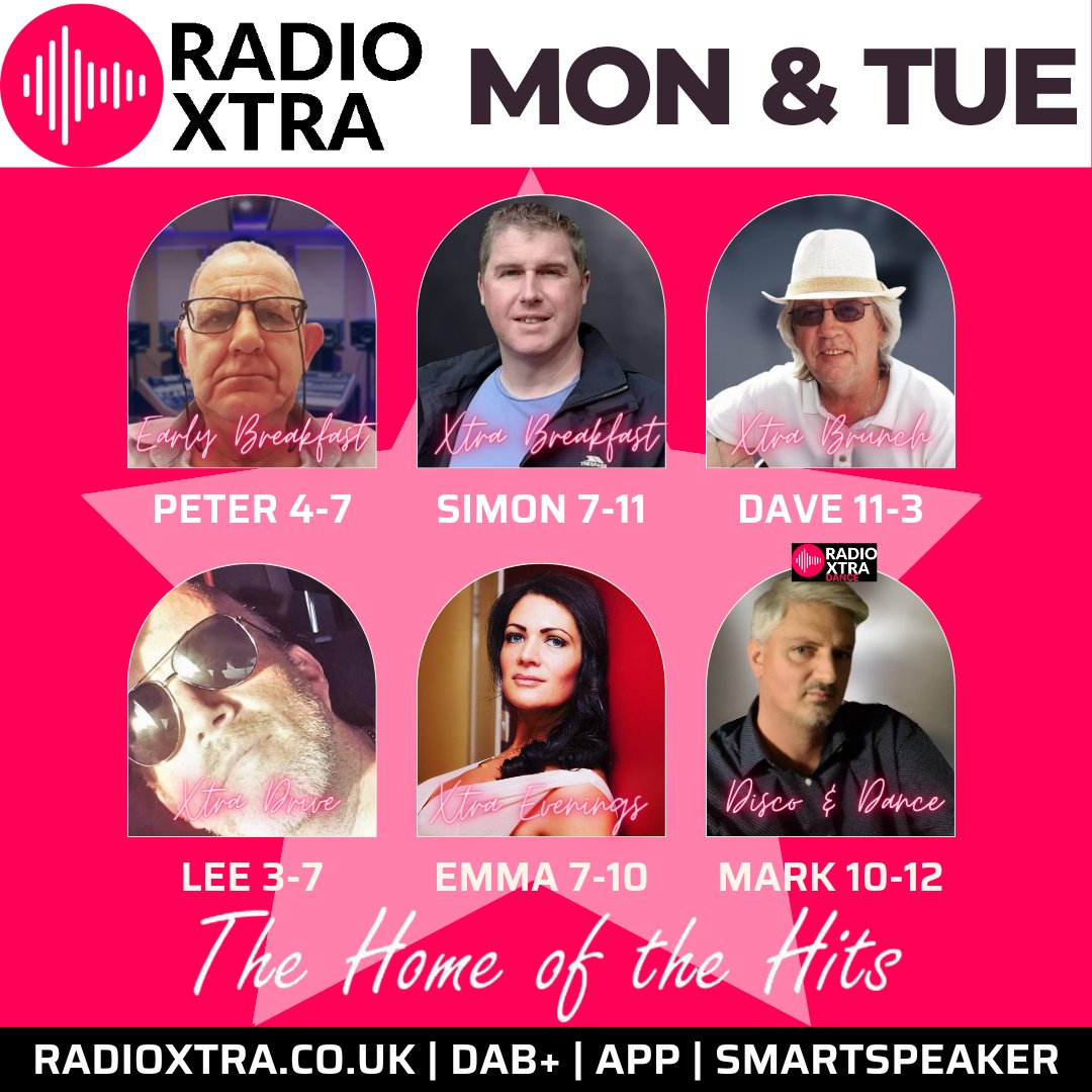 We play all the hits from the 80s to today and here's who's on this Monday and Tuesday. Check us out online, smartspeaker and via our free app. You can listen in Cambridge on DAB+ (just retune to find us).