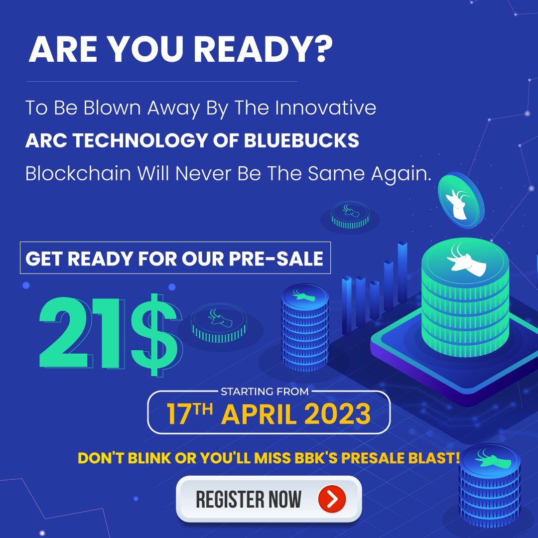 BluebuckCoins's tweet photo. Join the ARC and embrace the future with Bluebucks blockchain technology.
Pre-sale starting from 17th April 2023.
#Bluebucks #presale #cryptocurrency #cryptonews #bitcoinnews #ethereum #cryptotrading #blockchainnews #blockchain #nftmarketplace #nft #coinmarketcap #coins https://t.co/5nSFmONYlg