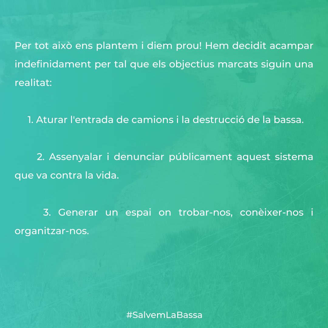 SalvemLaBassa's tweet photo. Benvolgudes🍃, 
Avui dia 17 ens apleguem a la bassa de Llinars per tal de frenar l'entrada de camions i la destrucció d'aquesta. Com ho farem? Acampant de forma indefinida!
Al Baix Montseny ho tenim clar, la vida abans del capital.
Vine i participa✊🏽🫂,
Juntes #SalvemLaBassa https://t.co/bXZrfFOBHY