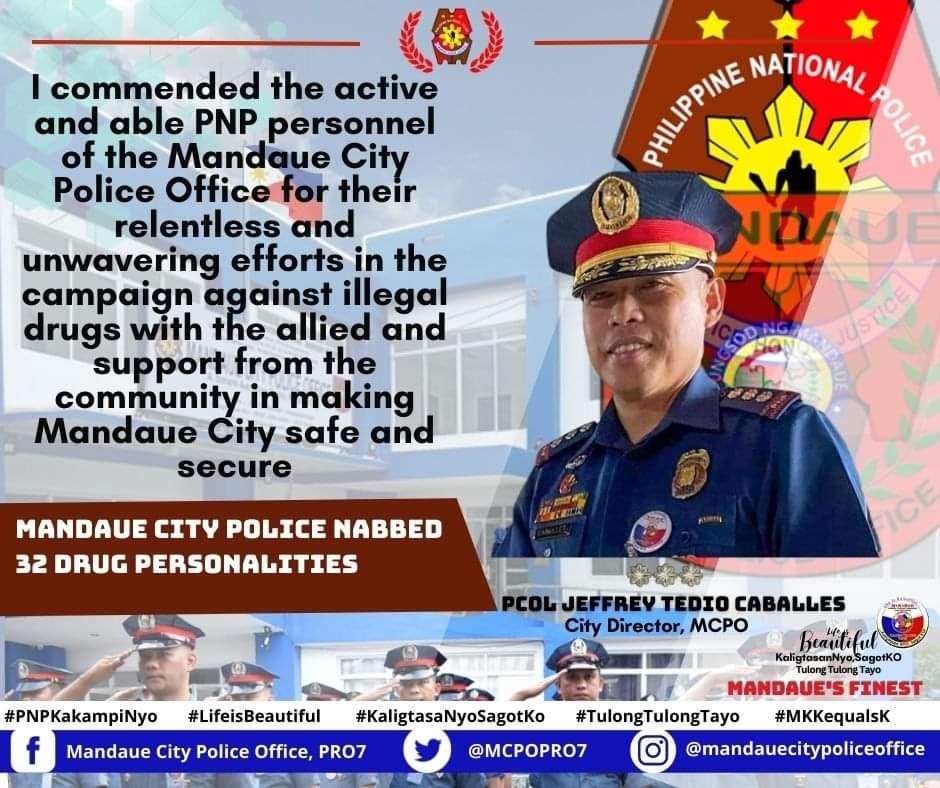 MCPOPRO7's tweet photo. MANDAUE CITY POLICE NABBED 32 DRUG PERSONALITIES 
https://t.co/aBauKZpvPJ

#lifeisbeautiful
#KaligtasanNyoSagotKo
#TulongtulongTayo
#MKKequalsK
#PNPKakampiMo
#TeamMCPO
#WeServeAndPtotect https://t.co/nMMtl6HLg8