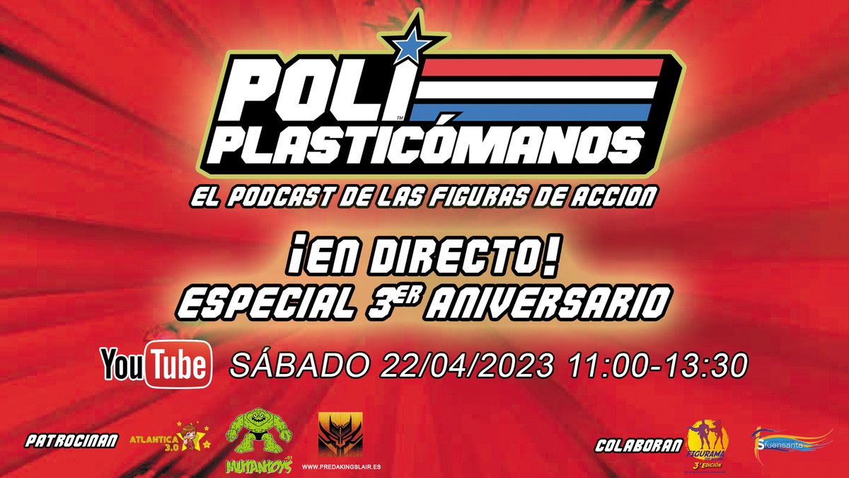 Comenzamos la semana con muchas ganas de estar con todos vosotros el sábado en Figurama Toy Action. Suscribete a nuestro canal para no perderte el directo especial 3er Aniversario de Poliplasticómanos ➡️youtube.com/watch?v=--5Gx6… ¡#StarWars, #MastersDelUniverso, #GIJOE y mucho más!