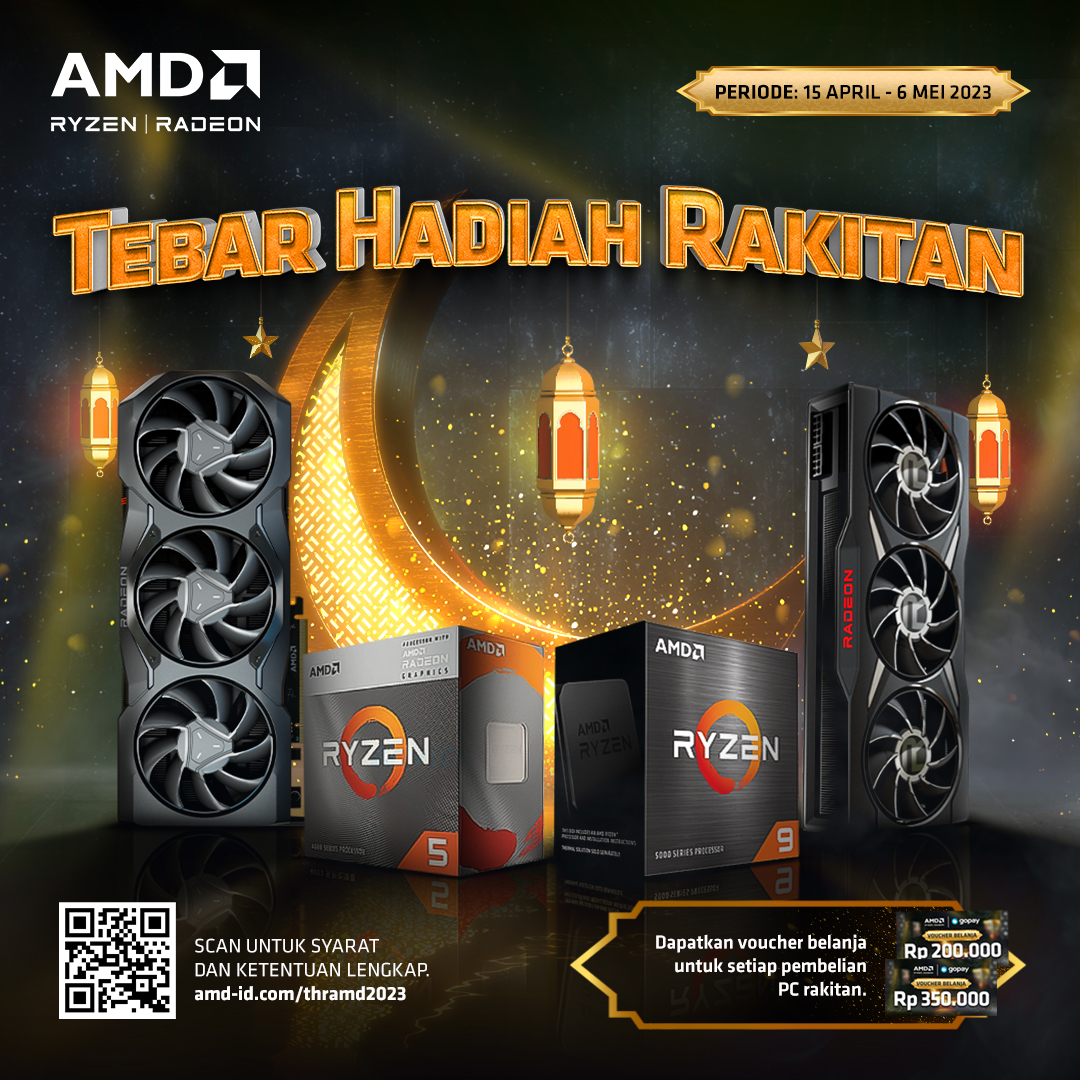 Hi AMDers, menjelang lebaran, AMD hadirkan promo Tebar Hadiah Rakitan! Periode promo ini dimulai dari 15 April 2023 – 6 Mei 2023! Penasaran kan pasti apa aja yang ada di promonya? langsung cek link di bawah ini ya! 

Selengkapnya di: amd-id.com/thramd2023