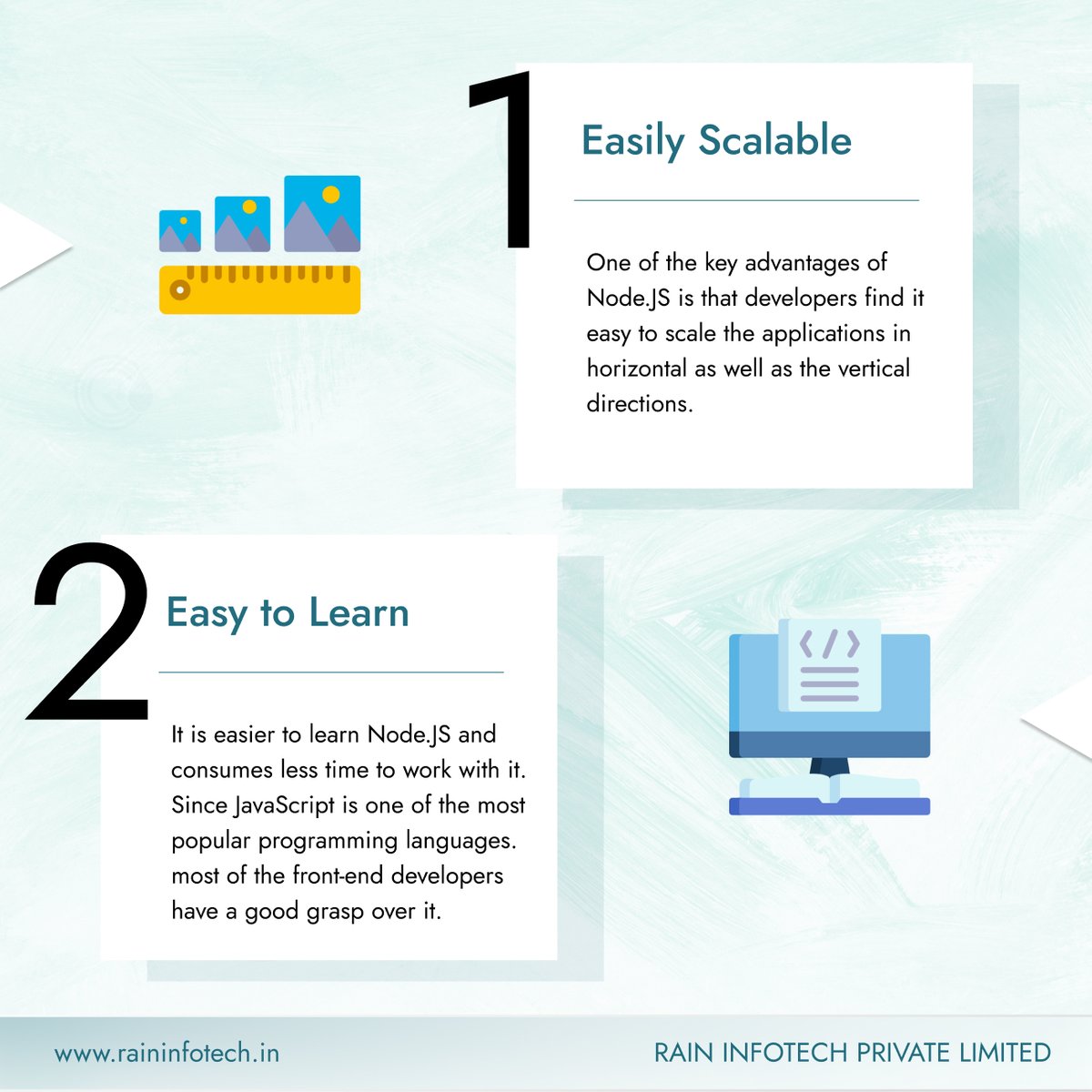 raininfotech's tweet image. One of the Nodes.Js most significant benefits includes utilising JavaScript, a single programming language, for both front-end and back-end development. Therefore, startups will only need to engage independent developers.
#raininfotech #nodejs #nodejsdevelopment #nodejsdeveloper