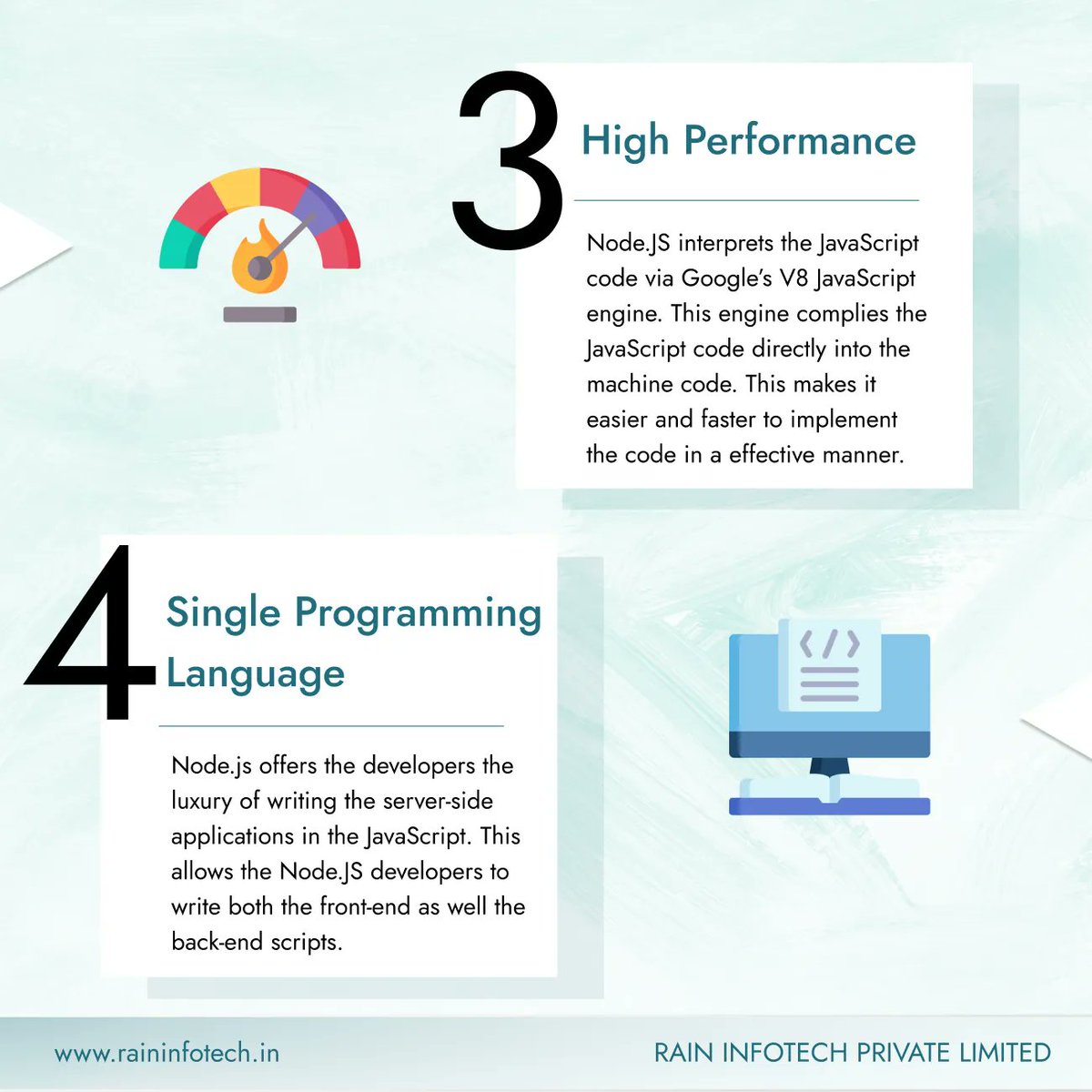 raininfotech's tweet image. One of the Nodes.Js most significant benefits includes utilising JavaScript, a single programming language, for both front-end and back-end development. Therefore, startups will only need to engage independent developers.
#raininfotech #nodejs #nodejsdevelopment #nodejsdeveloper